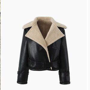 Commense Too Blessed Sherpa Lined Shearling Leather Flight Jacket Sz Small